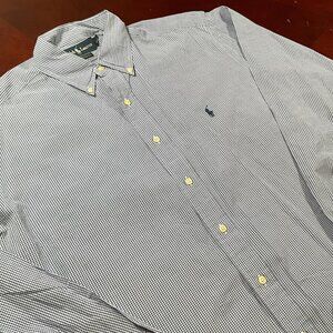 VTG Mens Ralph Lauren Blue Check 100% Cotton Yarmouth Button-Down Shirt (XLarge)